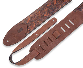 Levy's 3" Distressed Floral Embossed Leather Guitar Strap - Brown