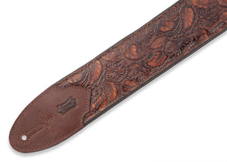 Levy's 3" Distressed Floral Embossed Leather Guitar Strap - Brown