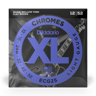 D'Addario XL Chromes Flat Wound Electric Guitar Strings - Light 12-52