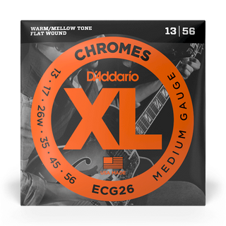 D'Addario XL Chromes Flat Wound Electric Guitar Strings - Medium 13-56