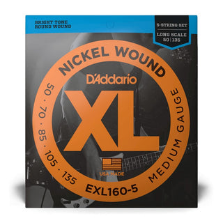 D'Addario XL Nickel Wound 5-String Long Scale Bass Strings - Medium 50-135